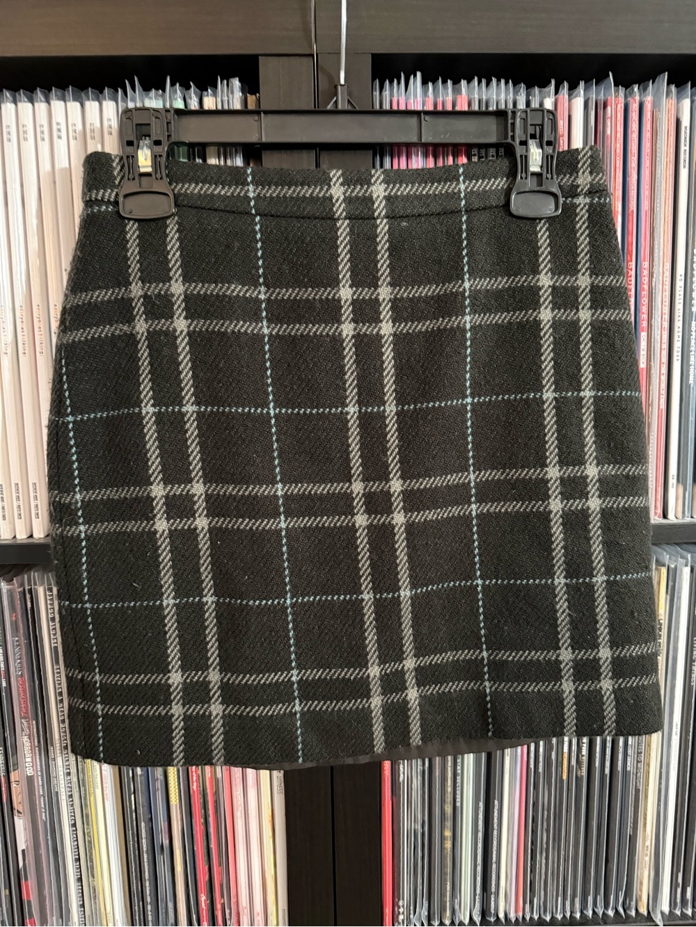 LOFT Black Plaid Pencil Skirt with Subtle Blue Windowpane